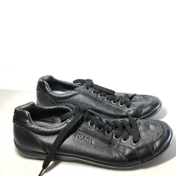 Prada Black Leather Lace Up Casual Low Top Sneaker Shoes Men’s Sz 10.5M US/44EU - Picture 7 of 14
